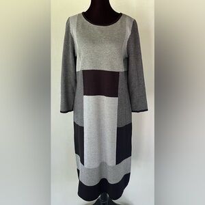 Anne Klein Black Gray Midi Sweater Dress 39” Long Size S Classic Neutral Career
